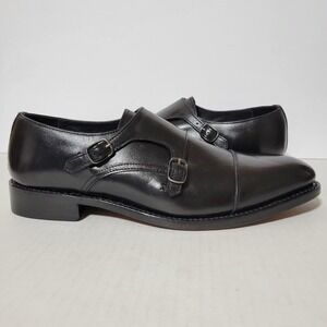 Samuel Windsor Mens Buckle Black Leather Double Monk Strap Dress Shoes Size 9.5